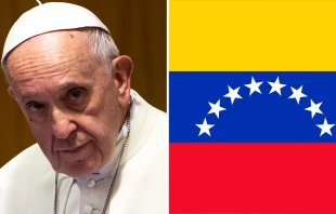 Papa Francisco y bandera de Venezuela / Cru00e9dito: Daniel Ibau00f1ez - ACI Prensa y Wikimedia Commons 