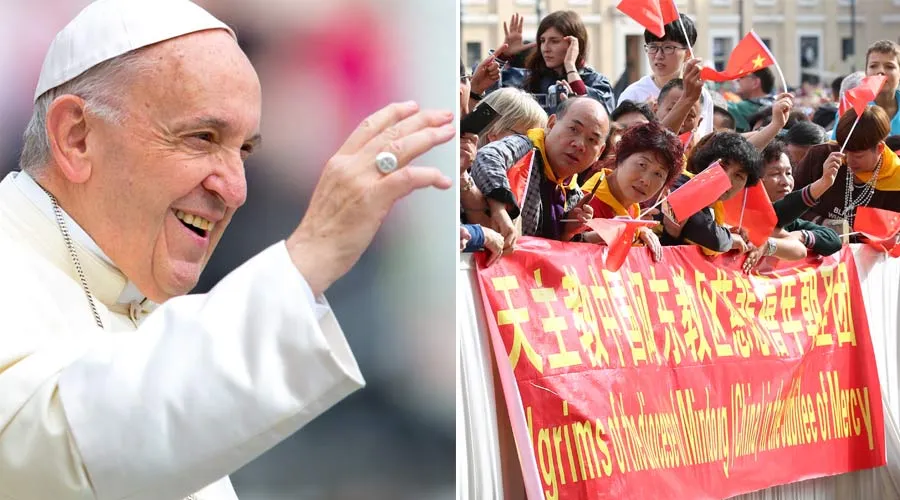 El Papa Francisco y algunos peregrinos de China. Fotos: Daniel Ibáñez / ACI Prensa