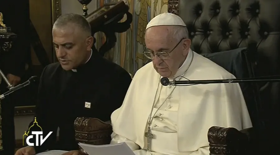 El Papa en el momento de pronunciar su discurso. Foto: Captura Youtube