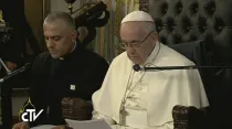 El Papa en el momento de pronunciar su discurso. Foto: Captura Youtube