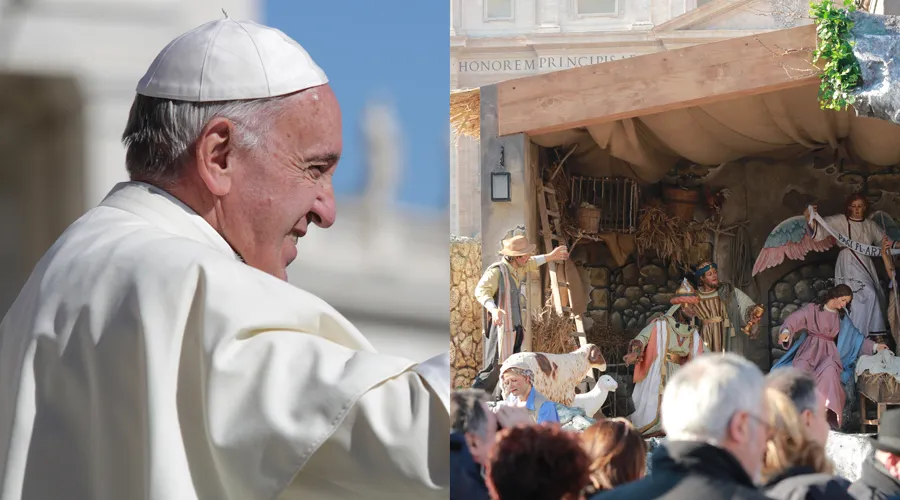 El Papa y el pesebre en la Plaza de San Pedro. Fotos: Daniel Ibáñez / ACI Prensa?w=200&h=150