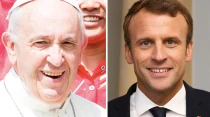 El Papa Francisco y Emmanuel Macron. Fotos: Daniel Ibu00e1u00f1ez / ACI Prensa -Arno Mikkor Wikipedia 