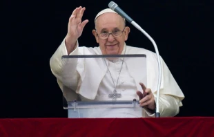El Papa Francisco saluda tras el u00c1ngelus de este domingo. Cru00e9dito: Vatican Media 