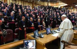 El Papa Francisco inaugura la 77u00aa  Asamblea General de la CEI. Cru00e9dito: Vatican Media 