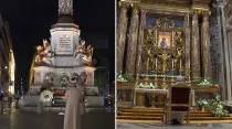 Papa Francisco en Plaza España y en Santa María la Mayor. Foto: Captura Vatican Media