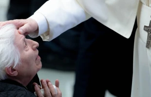 El Papa bendice a anciana en la Audiencia General. Cru00e9dito: Daniel Ibu00e1u00f1ez/ACI Prensa 