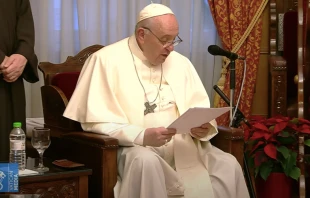 Papa Francisco en el arzobispado ortodoxo de Atenas. Foto: Captura Vatican Media 