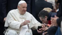 Imagen del Papa Francisco en la Audiencia General. Crédito: Daniel Ibáñez/ACI Prensa