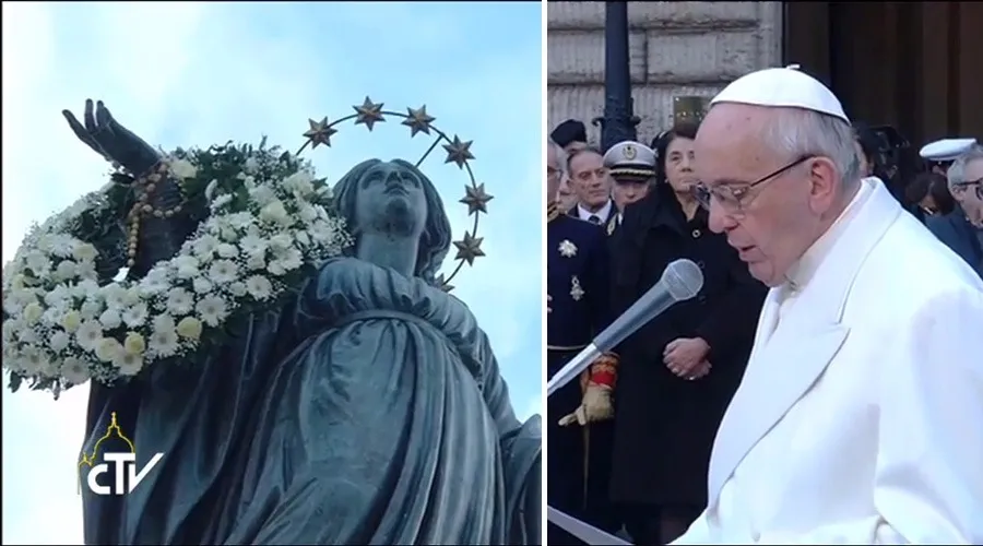 El Papa pronuncia la oración en la Plaza de España en Roma. Fotos: Captura Youtube