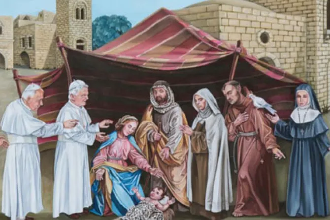 ¿Cuál era el lienzo detrás del Papa Francisco durante la Misa en Belén?