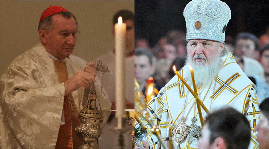 El Cardenal Pietro Parolin y el Patriarca Kirill. Foto: CNA / Wikipedia CC-BY-SA-3.0