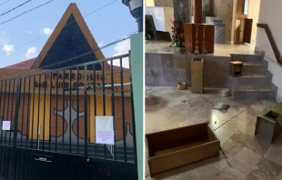 Fachada e interior de la parroquia San Luis Gonzaga luego del asalto. Cru00e9dito: Desde la Fe 