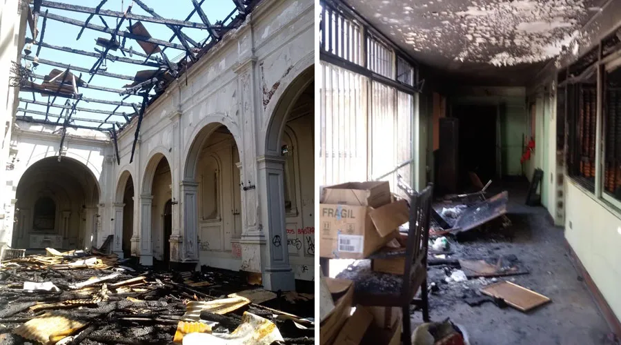 Así quedó la parroquia de La Asunción tras el ataque del 18 de octubre. Gentileza: Ayuda a la Iglesia que Sufre Chile.