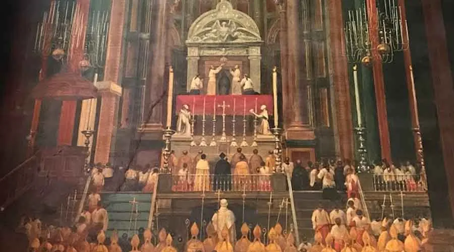Fragmento de pintura que recuerda la coronación pontificia de Nuestra Señora de Guadalupe en 1895.