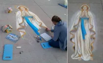 María Loh y su pintura de la Virgen María Crédito: Diócesis de Fargo, Dakota del Norte, Estados Unidos
