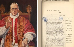 Pu00edo XII. Cru00e9dito: Pintura Luis Fernu00e1ndez Laguna (CC BY-SA 3.0) / Un documento de los que se pueden apreciar en los archivos histu00f3ricos de la Secretaru00eda de Estado del Vaticano 