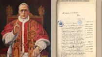 Pío XII. Crédito: Pintura Luis Fernández Laguna (CC BY-SA 3.0) / Un documento de los que se pueden apreciar en los archivos históricos de la Secretaría de Estado del Vaticano