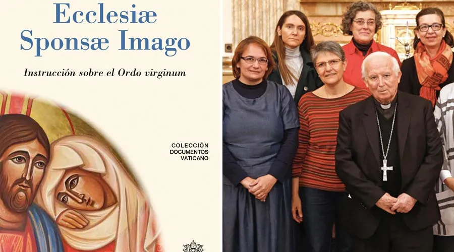 Portada del documento y una foto de algunas vírgenes consagradas de Valencia junto a su arzobispo, el Cardenal Cañizares