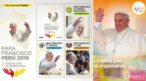 Estampillas y postal del viaje del Papa Francisco al Perú. Foto: Conferencia Episcopal Peruana.
