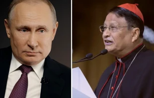 Presidente Vladimir Putin (izq.) y Cardenal Charles Bo (der.). Cru00e9dito: www.kremlin.ru / TASS News Agency-Wikimedia Commons(CC BY 4.0) y Daniel Ibanez / ACIPrensa. 