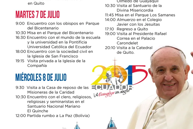 [INFOGRAFÍA] Programa oficial de la visita del Papa Francisco a Ecuador