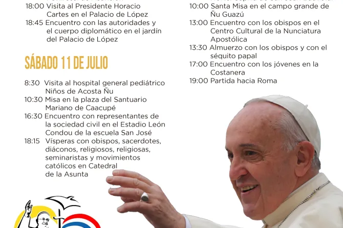 [INFOGRAFÍA] Programa oficial de la visita del Papa Francisco a Paraguay