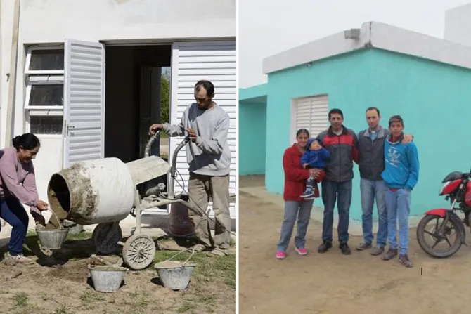 Ayudadas por Cáritas Argentina, familias construyen sus propias casas