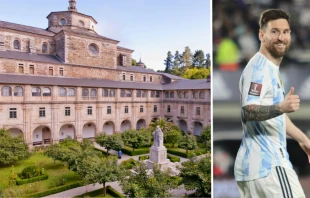 Monasterio de San Juliu00e1n de Samos (Espau00f1a). Cru00e9dito: Abadu00eda de Samos / Lionel Messi. Cru00e9dito: Shutterstock 