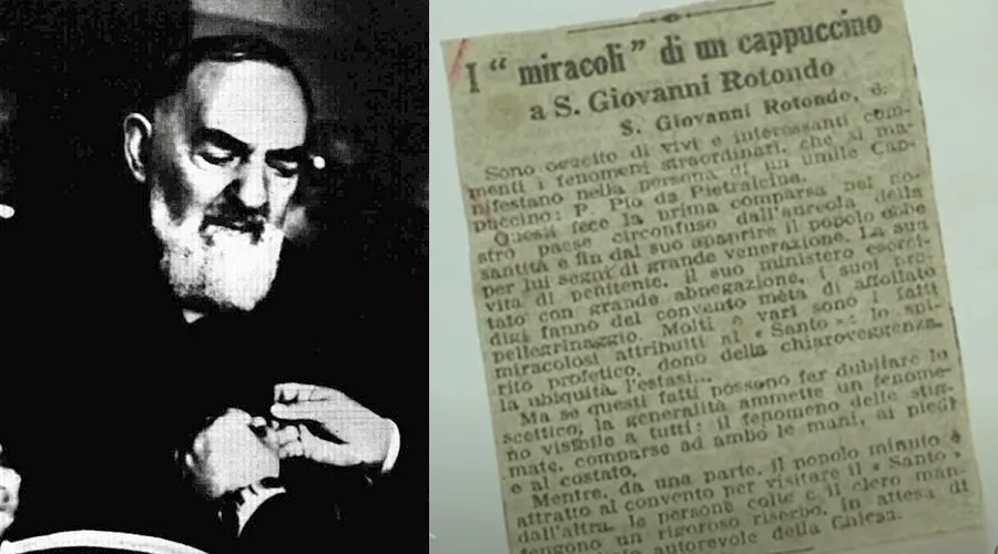 Recorte del primer artículo periodístico sobre el Padre Pío / Crédito: www.padrepio.it
