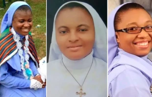 Hna. Johannes Nwodo (derecha), Hna. Christabel Echemazu (izquierda), Hna. Liberata Mbamalu (centro) y Hna. Benita Agu, secuestradas el 21 de agosto de 2022. Credito: Foto de cortesu00eda  