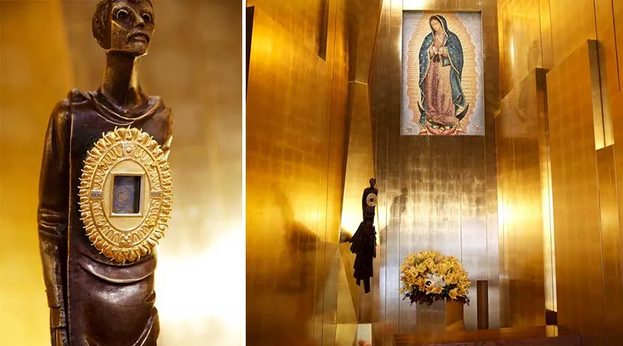 Reliquia de la tilma de la Virgen de Guadalupe en capilla de la Catedral de Los Ángeles, Estados Unidos. Fotos: Cortesía de la Arquidiócesis de Los Ángeles.