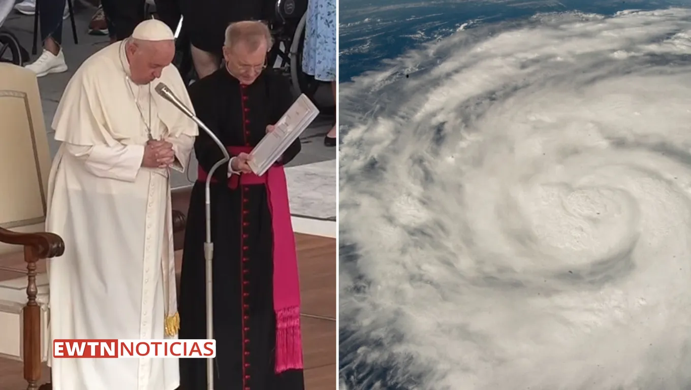 Papa Francisco en audiencia general / Toma espacial del huracán Ian de la NASA. Crédito: EWTN Noticias