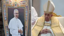 Retrato del Beato Juan Pablo I y Papa Francisco. Crédito: Daniel Ibáñez / ACI Prensa