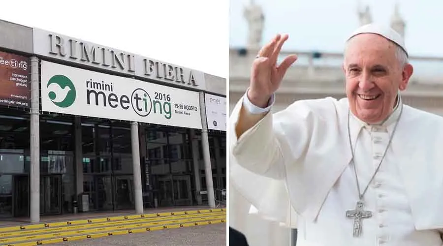 Centro del Meeting de Rímini. Foto: Twitter - @MeetingRimini / Papa Francisco. Foto: L'Osservatore Romano.