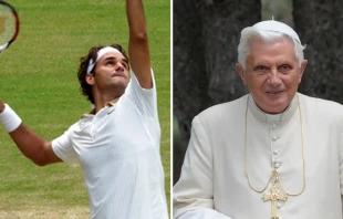 Roger Federer. Cru00e9dito: Squeaky Knees from Cornwall, UK (CC BY 2.0) / Benedicto XVI. Cru00e9dito: Vatican Media 