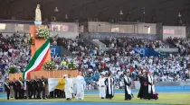 "Rosario Viviente" en el Estadio Olímpico Benito Juárez el 15 de octubre de 2022. Crédito: Twitter del P. Eduardo Hayen Cuarón