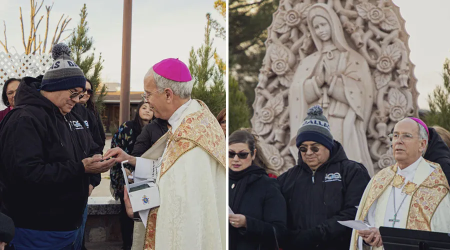 El Obispo de El Paso entrega un rosario a un familiar de las víctimas del tiroteo de agosto de 2019. Crédito: Diócesis El Paso?w=200&h=150