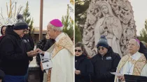 El Obispo de El Paso entrega un rosario a un familiar de las víctimas del tiroteo de agosto de 2019. Crédito: Diócesis El Paso