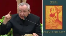 P. Marko Rupnik. Crédito: Captura video Vatican News / Portada del libro "Volumen Filatélico Vaticano 2022"