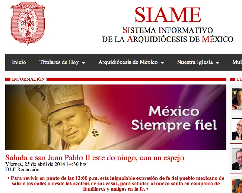 Captura de pantalla de sitio web del SIAME