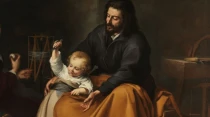 Pintura de San Josu00e9 y el Niu00f1o Jesu00fas. Autor: Bartolomu00e9 Esteban Murillo.