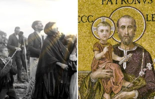 Milagro del sol (1917) y pintura de San José / Foto: Captura de YouTube y Flickr de LawrenceOP (CC-BY-NC-2.0) null