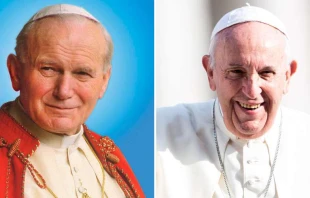 San Juan Pablo II. Foto oficial. / Papa Francisco. Cru00e9dito: Daniel Ibu00e1u00f1ez / ACI Prensa 