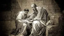 San Pablo, encarcelado, termina la carta a los Efesios y se la entrega a Tíquico | Crédito: Obra de Gustave Doré