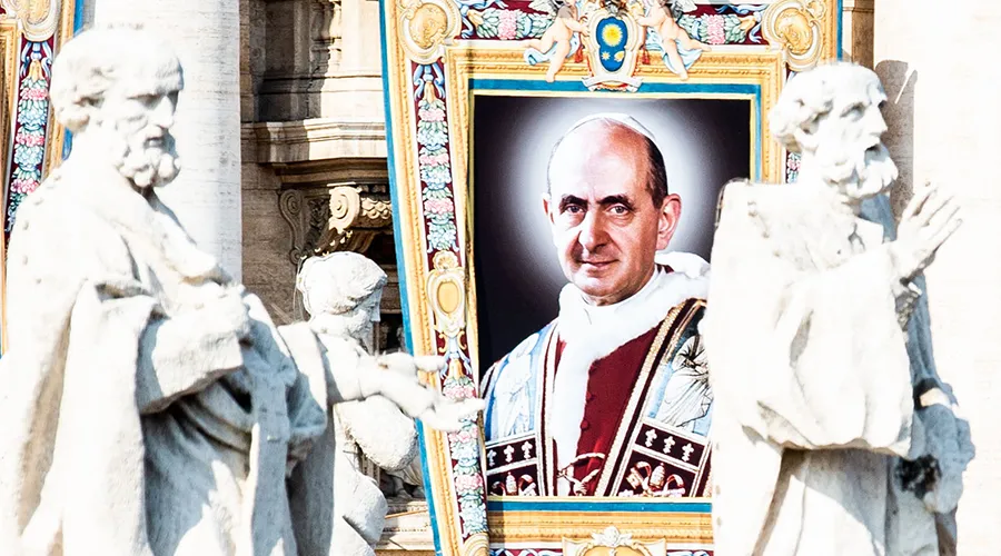 Tapiz de San Pablo VI durante su ceremonia de canonización en el Vaticano. Foto: Daniel Ibañez / ACIPrensa?w=200&h=150
