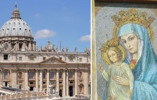 Basu00edlica de San Pedro. Cru00e9dito: Daniel Ibu00e1u00f1ez - ACI Prensa / Imagen de la Mater Ecclesiae. Cru00e9dito: Dominio pu00fablico 