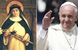 Santa Catalina de Siena. Cru00e9dito: Dominio Pu00fablico - Wikimedia Commons / Papa Francisco. Cru00e9dito: Giulio Napolitano - Shutterstock 