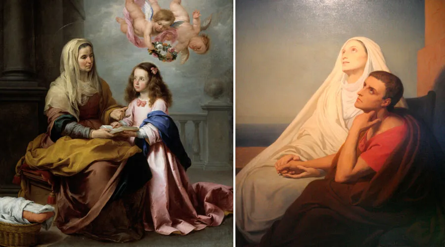 Pintura de Murillo de Santa Ana y la Virgen María. Dominio público. / Santa Mónica y San Agustín. Wikipedia - Dominio público