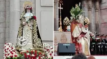 La imagen de Santa Rosa de Lima hoy en la Plaza Mayor de Lima / Cardenal Juan Luis Cipriani durante la homilía de la Misa del 30 de agosto. Fotos: ACI Prensa