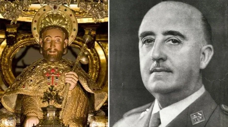 Santiago Apóstol y Francisco Franco. Crédito: Dominio Público y Biblioteca Virtual de Defensa (CC0)